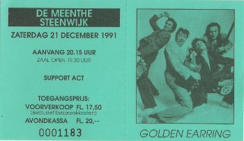 Golden Earring show ticket December 21 1991 Steenwijk - De Meenthe